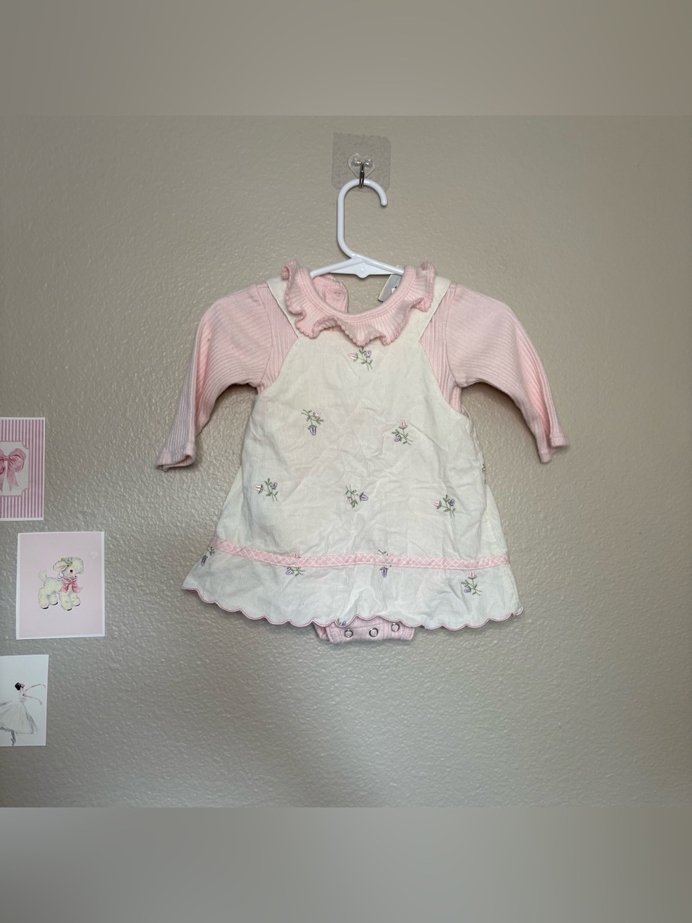 B.T kids infant pink white two piece set coquette twee pink white floral y2k 90s